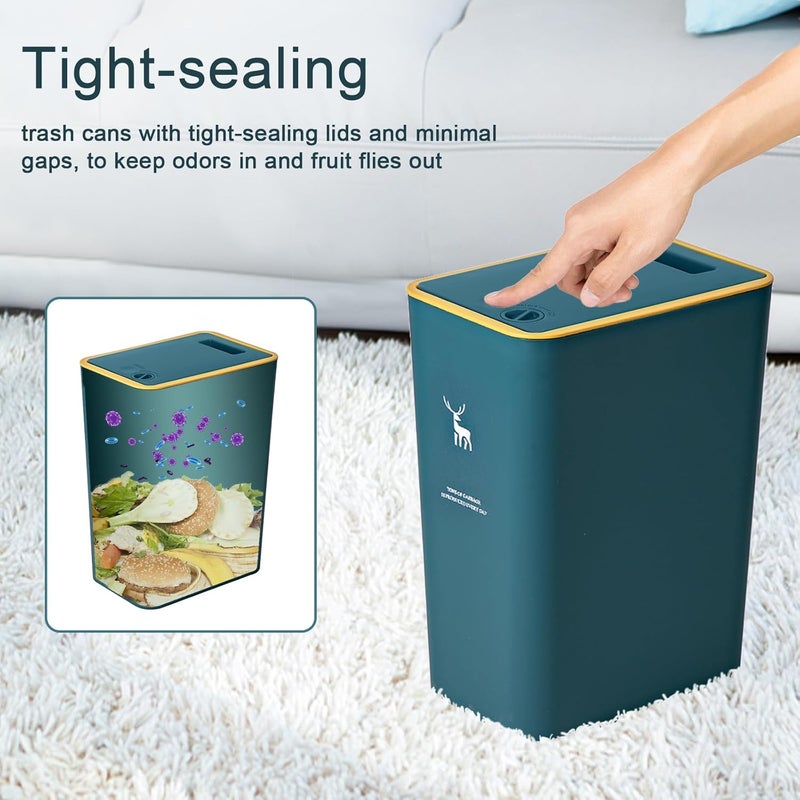 XPIY Trash Can with Lid, 2 Pack 4 Gallons/15 Liters Garbage Can with Press Top, Small Trash Can Dog Proof, Plastic Trash Bin, Waste Basket for Bathroom|Kitchen|Bedroom|Office (2, Green) - Image 3